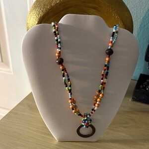 Handmade Multicolor Beaded Necklace with Wooden Accents